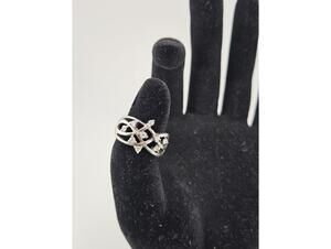 Sterling Silver Openwork Ring with Clear Stones, Size 6.5